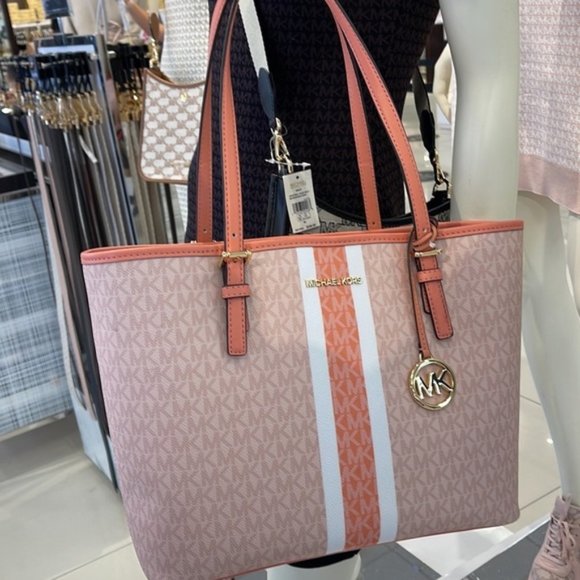 Michael Kors Jet Set Travel Medium Carryall Tote Sherbert Multi - Picture 13 of 16